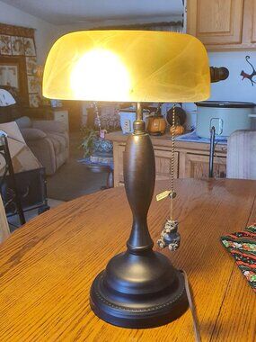 Oil Rubbed Bankers Lamp with Amber Shade for Classic Home Office Decor